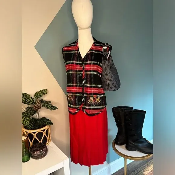 Vintage Talbots 80's Long Wool Pleated Skirt All Seasons - True Red | Size 10 - Picture 3 of 11